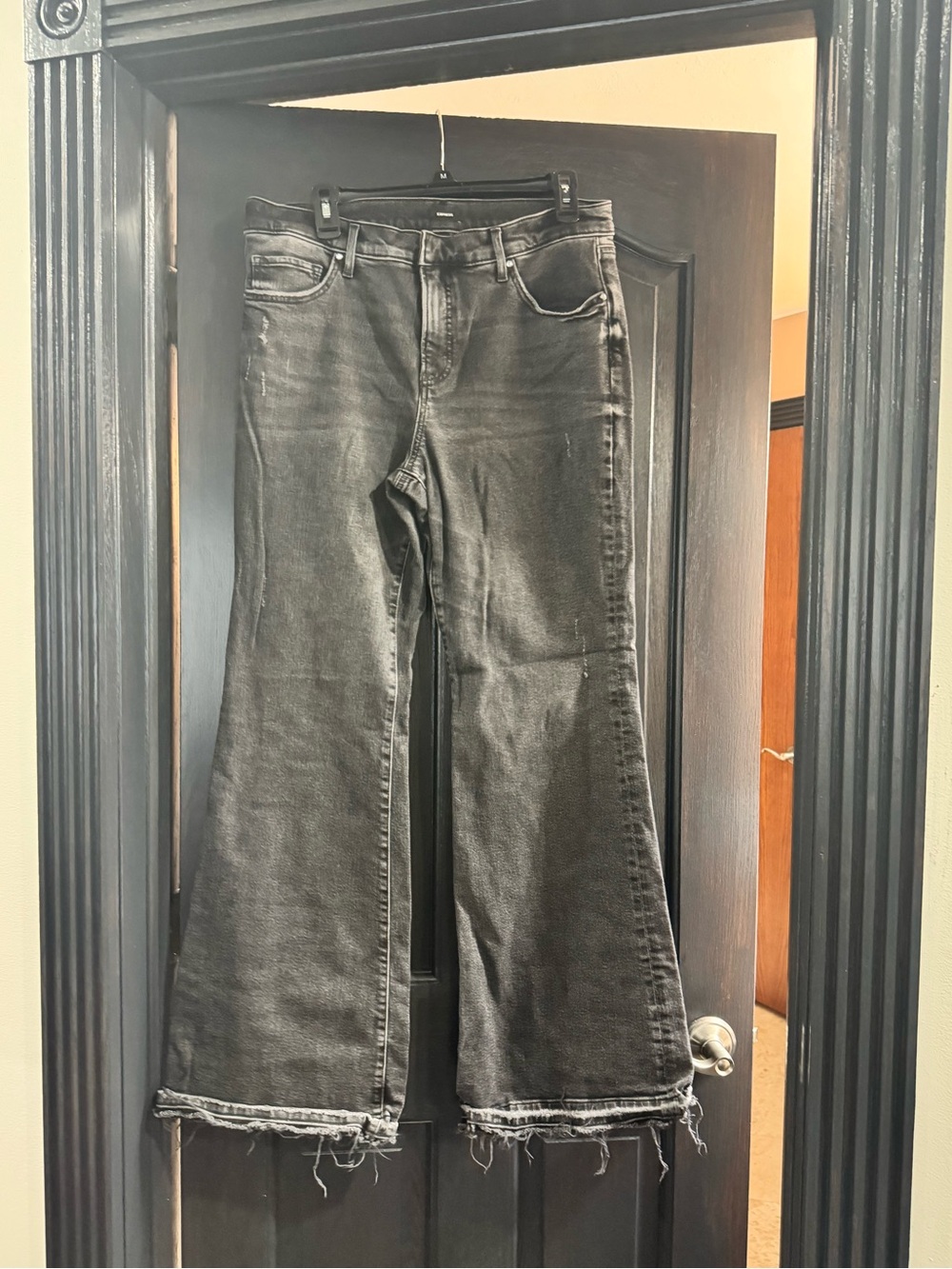 Express Black Flare Jeans with Raw Hem